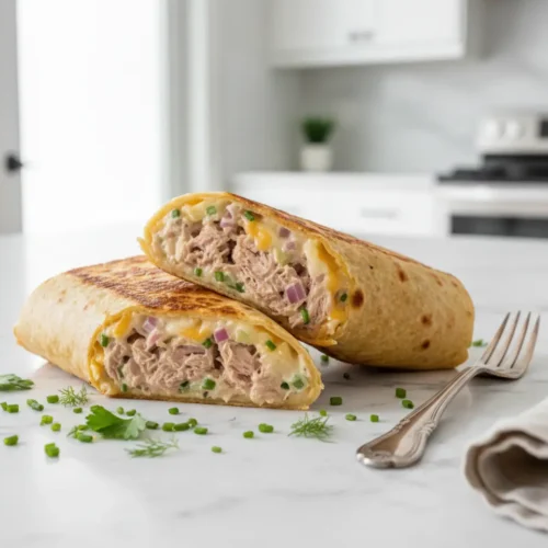 Beautiful plated tuna melt wrap recipe