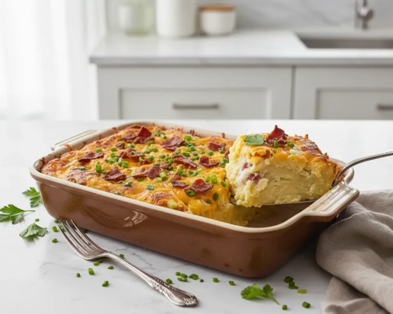 Beautiful plated twice baked potato casserole recipe