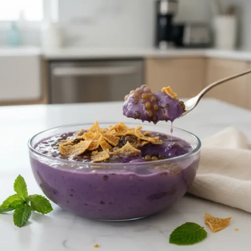 Beautiful plated ube taho recipe​