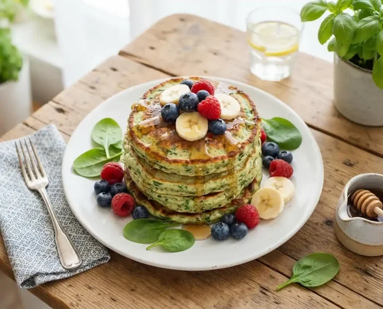 Fluffy Spinach Banana Cottage Cheese Pancakes