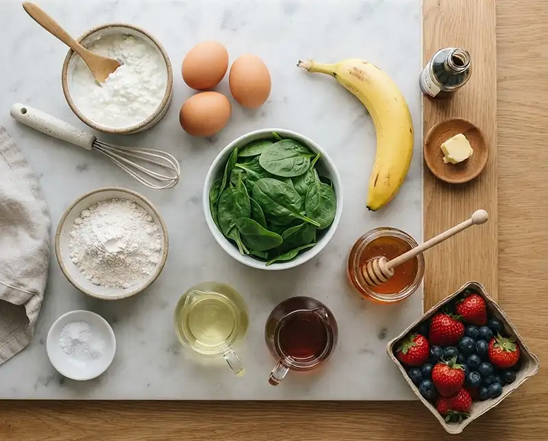 Fluffy Spinach Banana Cottage Cheese Pancakes 3 Fluffy Spinach Banana Cottage Cheese Pancakes Ingredientes