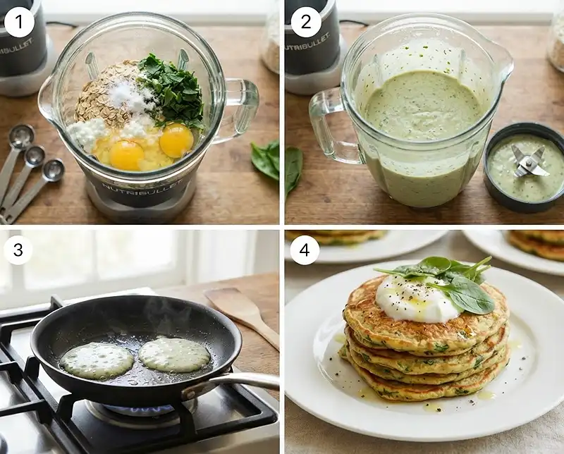 HOW TO MAKE spinach cottage cheese oat pancakes​