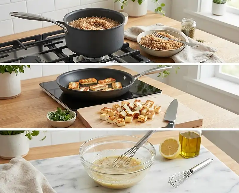 How to Make farro halloumi salad​