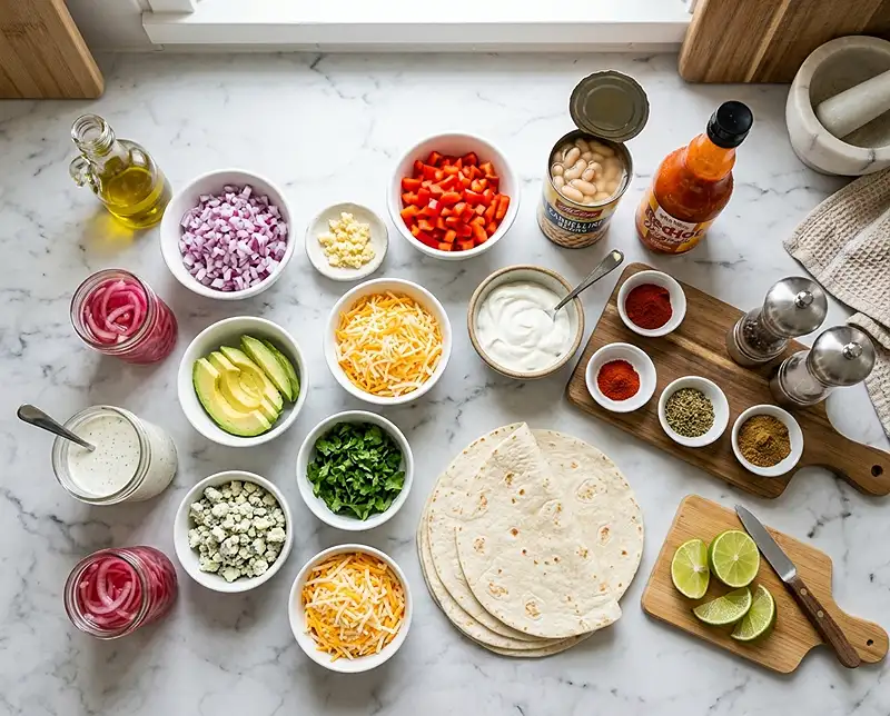 Main ingredients for Buffalo White Bean Tacos
