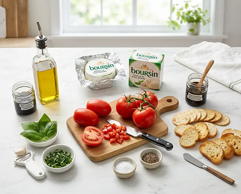 Main ingredients for boursin bruschetta dip​