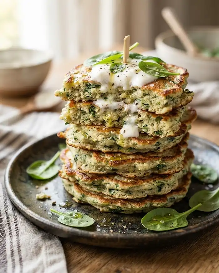 spinach cottage cheese oat pancakes​ RECIPE