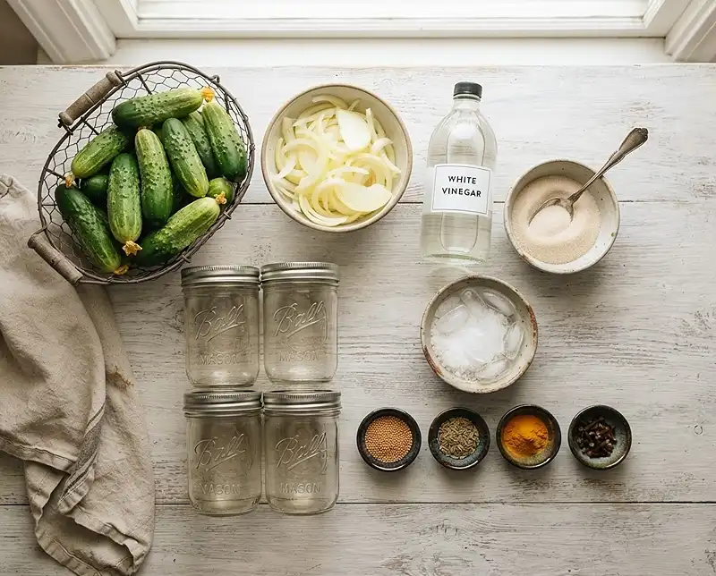 Ingredients for bread and butter pickle recipe