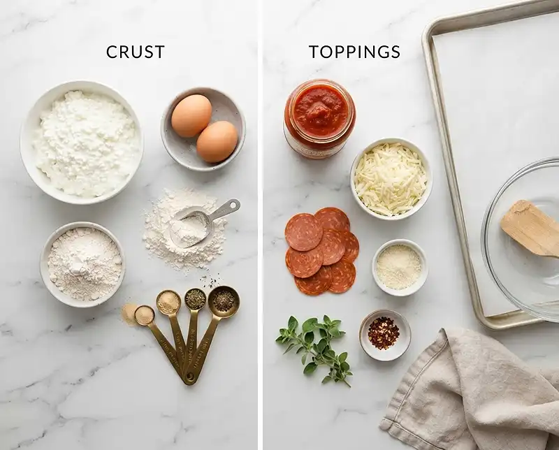 Ingredients for high protein cottage cheese pizza crust​