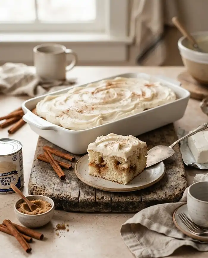 Sweet cinnamon roll poke cake