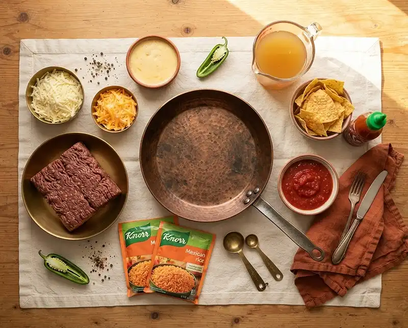 TikTok Viral Swim Queso Beef and Rice Ingredients