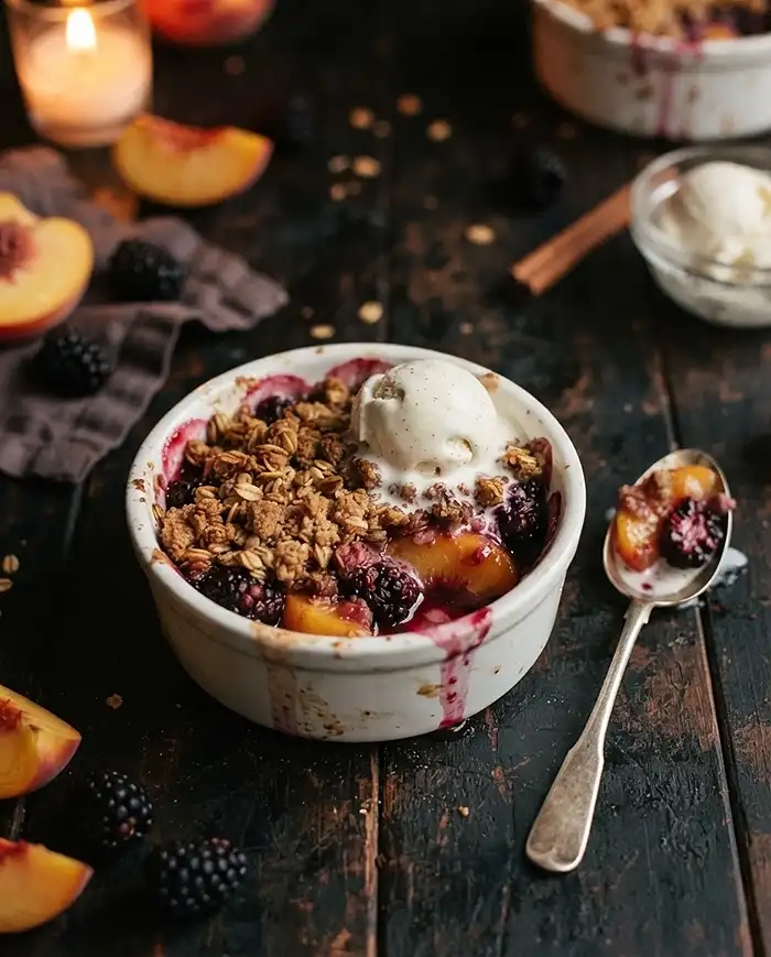 peach and blackberry crisp