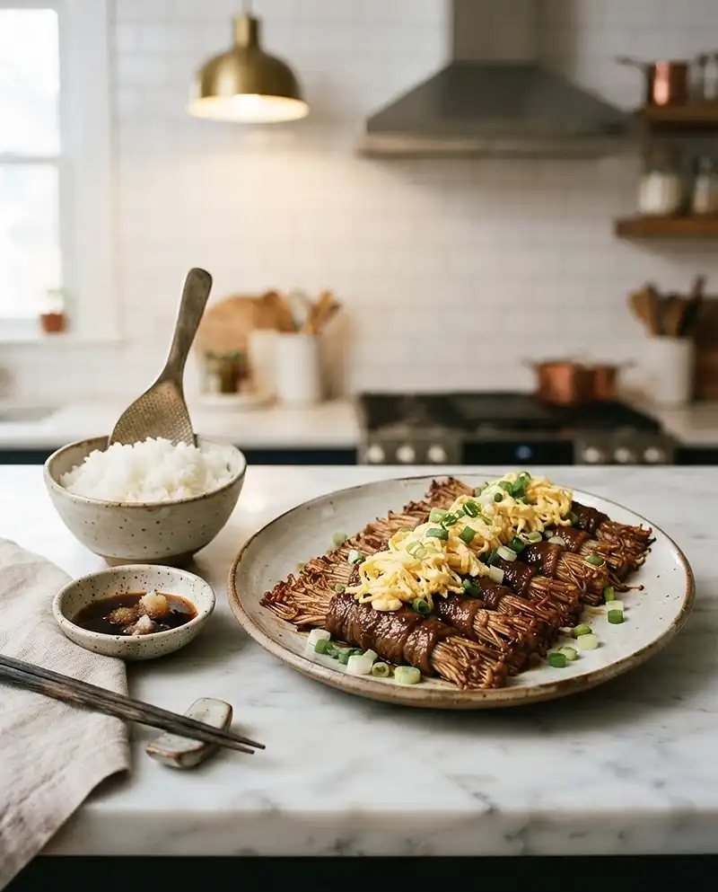 Asian enoki beef rolls recipe