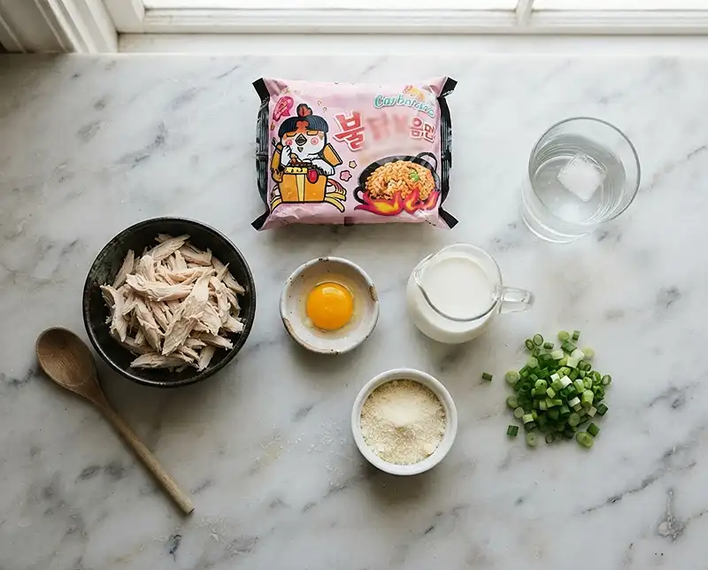 Ingredients for buldak carbonara chicken ramen​