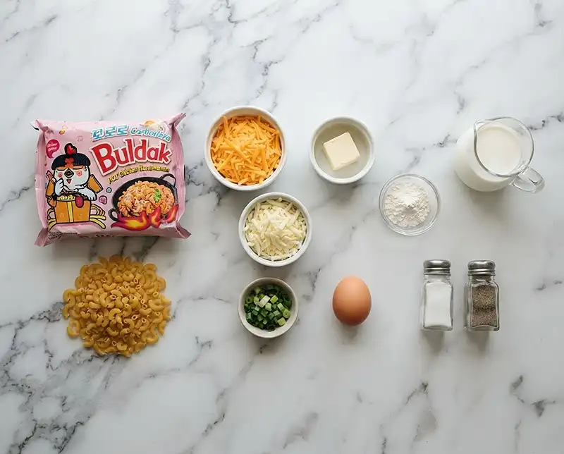 Ingredients for buldak carbonara mac and cheese​