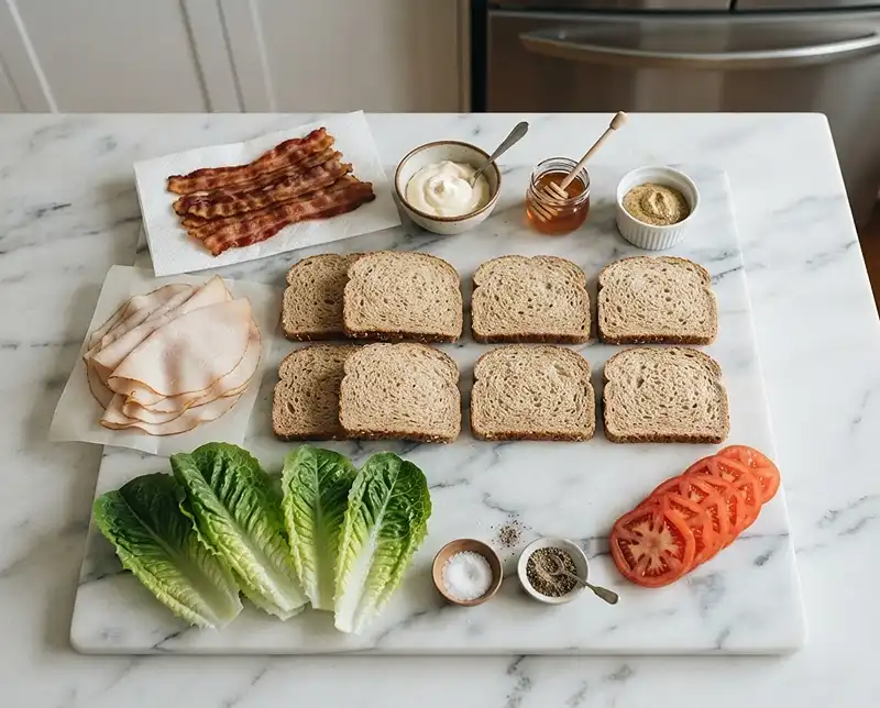 Ingredients for honey mustard turkey sandwich​
