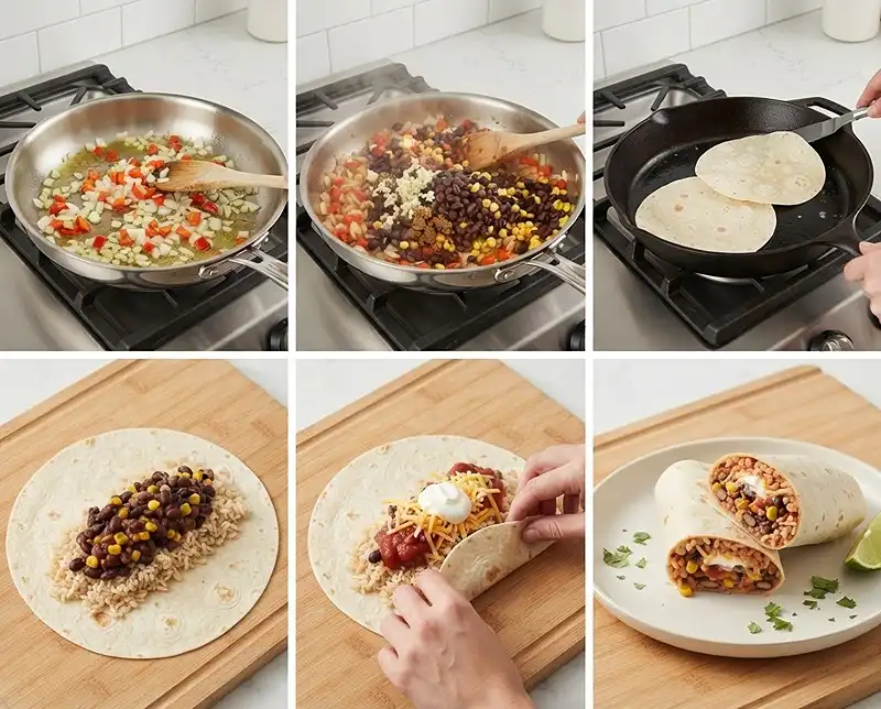Making vegetarian black bean burrito recipe​