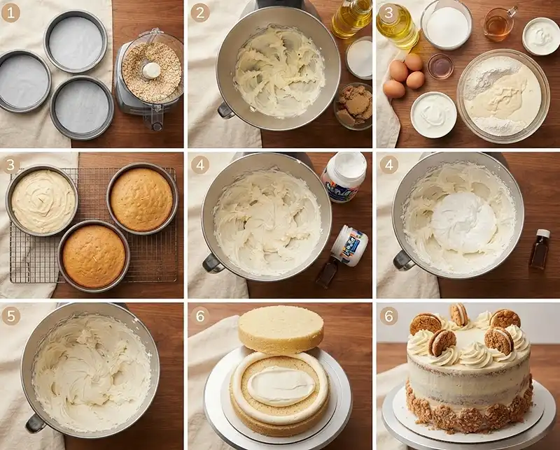 Step by step to the perfect oatmeal creme pie cake