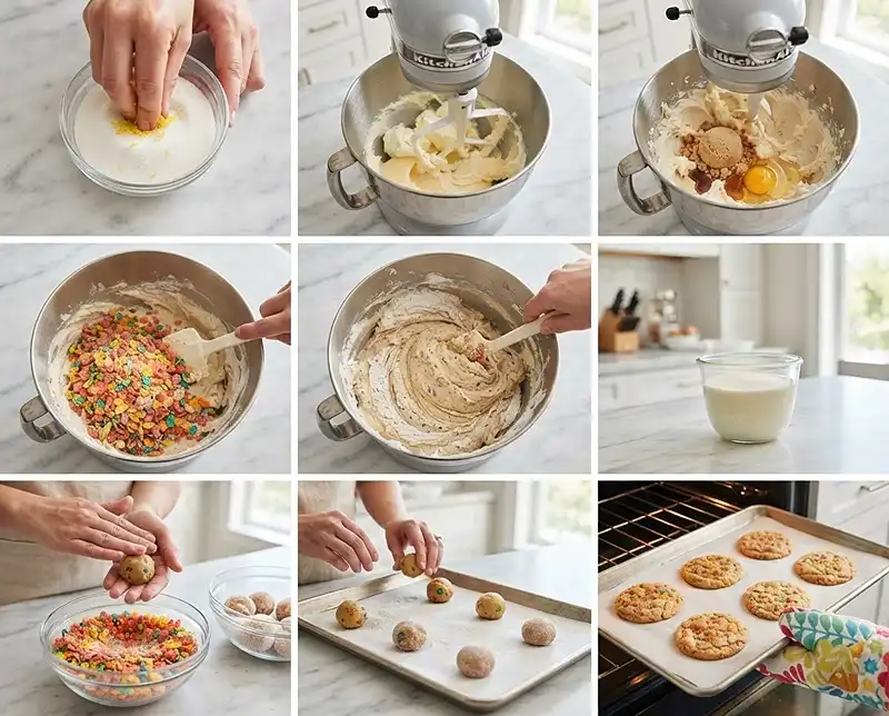 how to make fruity pebbles cookies​