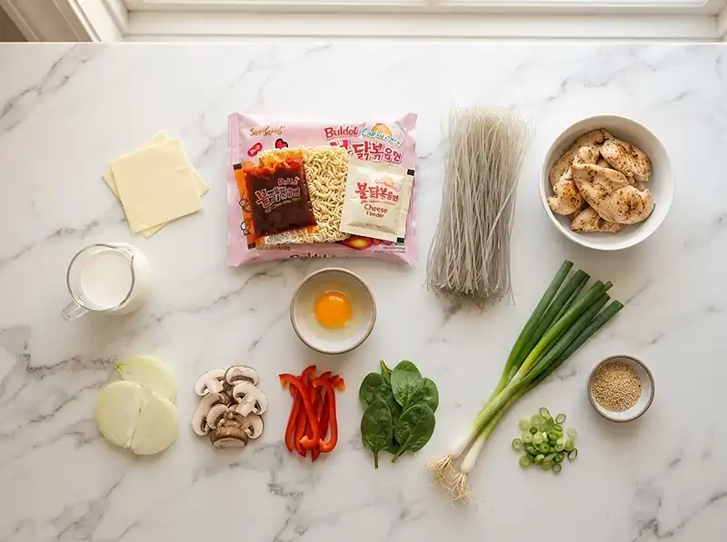 Ingredients for buldak carbonara glass noodles​